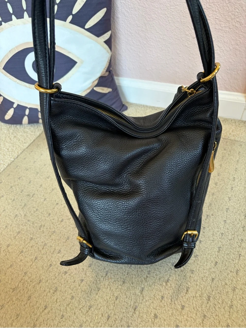 HOBO The Original Blaze Black Pebbled Leather 3-in-1 Convertible Backpack Bag